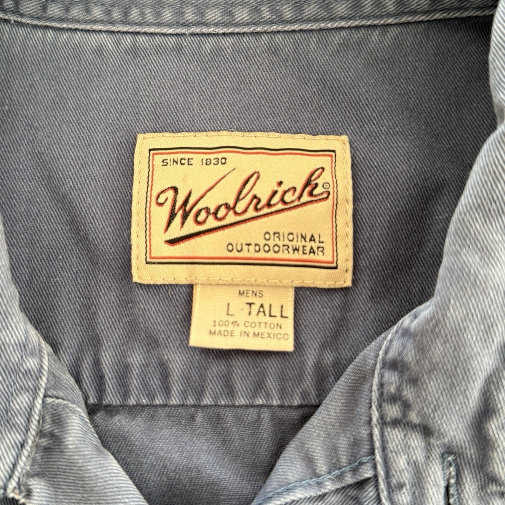 Vintage Woolrich Shirt Men Tall L  Denim Blue  Button Up Long Sleeve Cotton READ - Picture 4 of 8